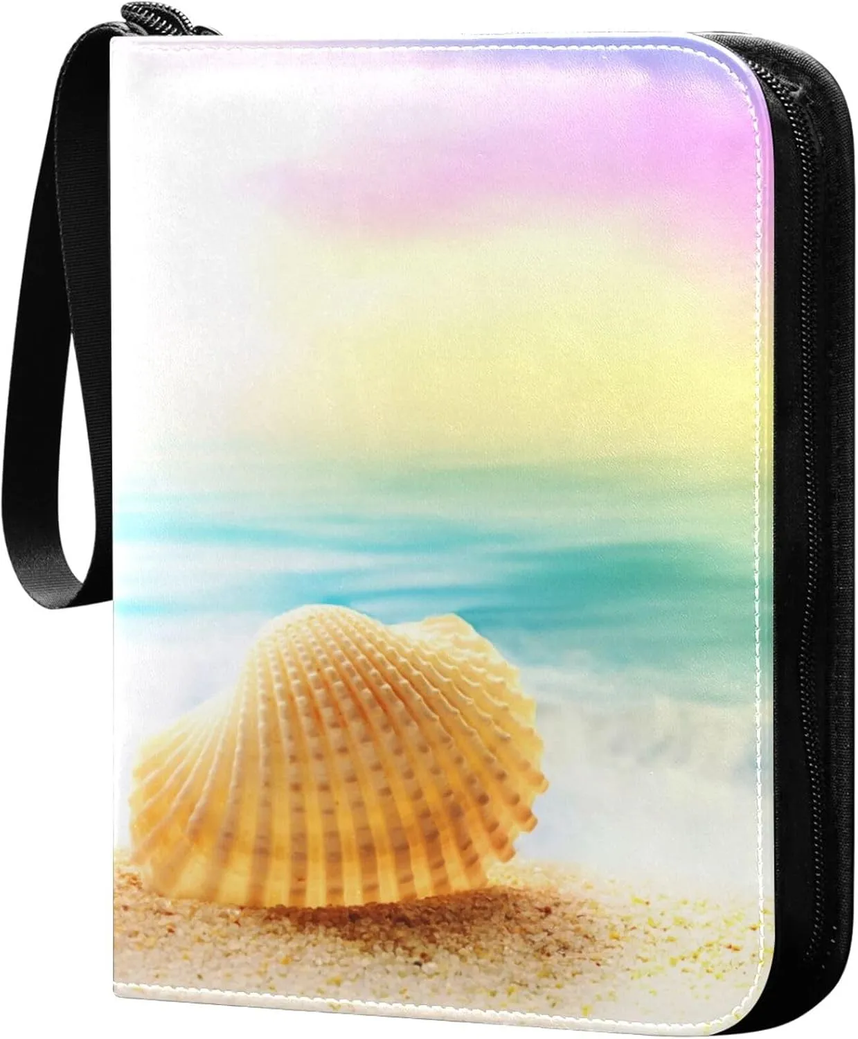 Exnundod 4 Pocket Trading Card Binder Seashells Summer Beach PU Leather Card Collection Binder Colorful Cloud Sports Card Binder 400 Cards Organizer Trading Card Albums for Cards
