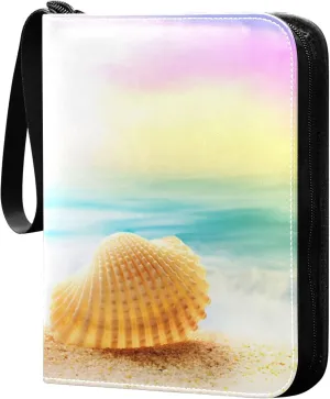 Exnundod 4 Pocket Trading Card Binder Seashells Summer Beach PU Leather Card Collection Binder Colorful Cloud Sports Card Binder 400 Cards Organizer Trading Card Albums for Cards