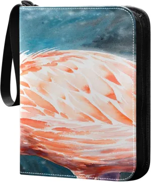 Exnundod 4 Pocket Trading Card Binder Tropical Pink Flamingo PU Leather Card Collection Binder Oil Painting Bird Sports Card Binder 400 Cards Organizer Binder Collectible Trading Card Albums