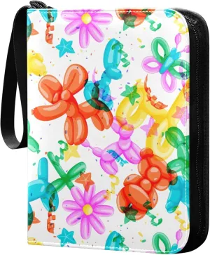 Exnundod Air Balloons Colorful Trading Card Binder for Cards, Card Album 4-Pockets for 400 Cards with Removable Sleeves PU Baseball Card Holder Football Sports Card Collection