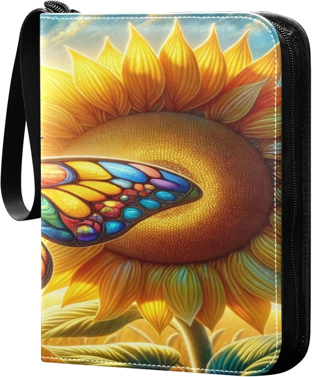 Exnundod Colorful Butterfly Sunflower Trading Card Binder for Cards, Card Album 4-Pockets for 400 Cards with Removable Sleeves PU Baseball Card Holder Football Sports Card Collection