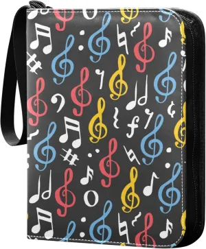 Exnundod Colorful Music Note Pattern Trading Card Binder for Cards, Card Album 4-Pockets for 400 Cards with Removable Sleeves PU Baseball Card Holder Football Sports Card Collection