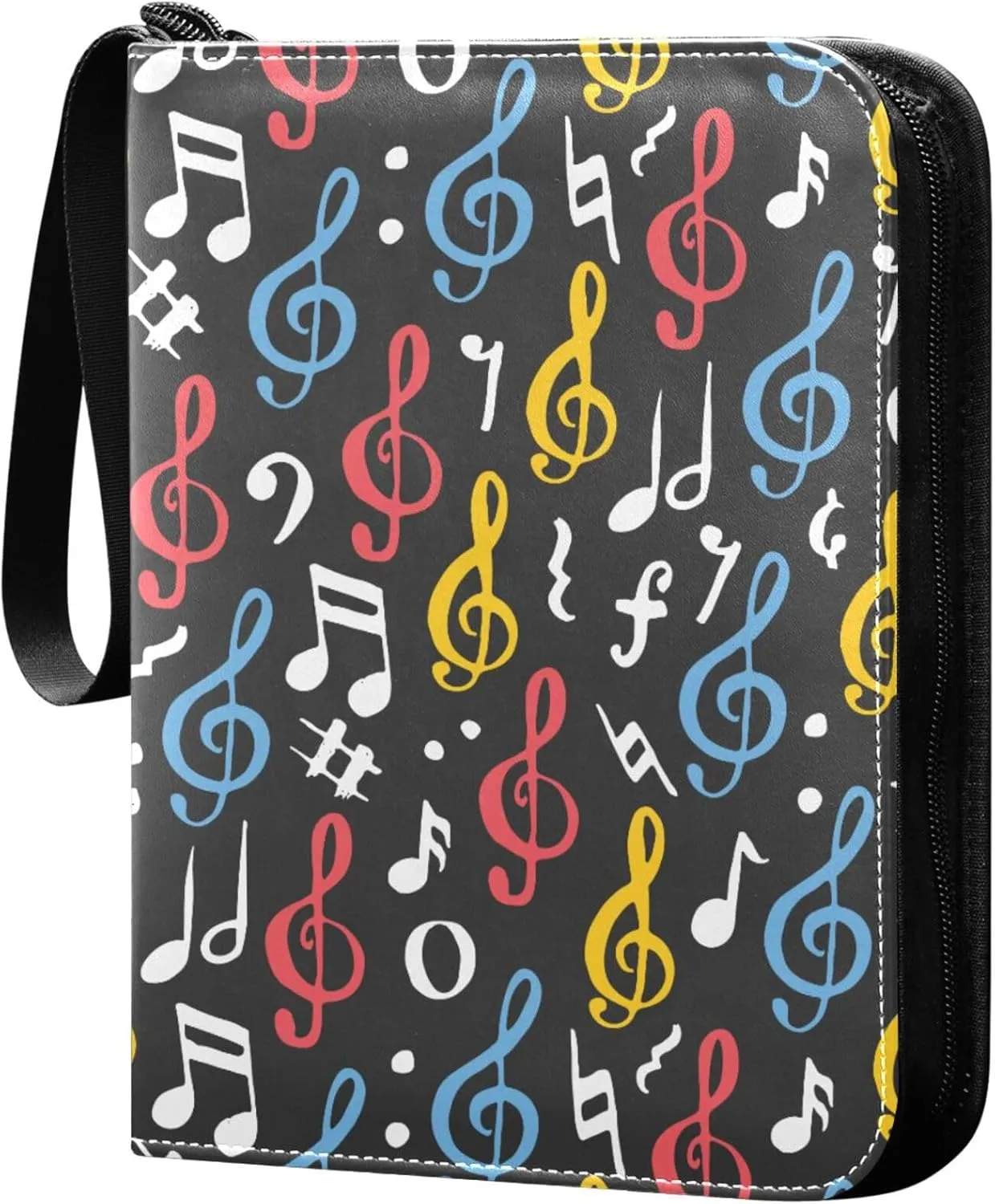 Exnundod Colorful Music Note Pattern Trading Card Binder for Cards, Card Album 4-Pockets for 400 Cards with Removable Sleeves PU Baseball Card Holder Football Sports Card Collection