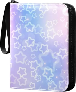 Exnundod Colorful Pink Sky Stars Trading Card Binder for Cards, Card Album 4-Pockets for 400 Cards with Removable Sleeves PU Baseball Card Holder Football Sports Card Collection