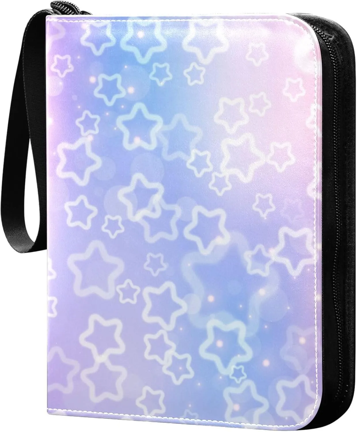 Exnundod Colorful Pink Sky Stars Trading Card Binder for Cards, Card Album 4-Pockets for 400 Cards with Removable Sleeves PU Baseball Card Holder Football Sports Card Collection