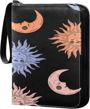Exnundod Colorful Sun Moon Trading Card Binder for Cards, Boho Witchy Card Album 4-Pockets for 400 Cards with Removable Sleeves PU Baseball Card Holder Football Sports Card Collection