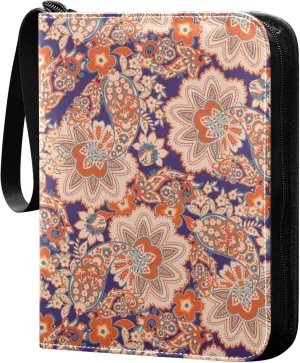 Exnundod Ethnic Colorful Flowers Trading Card Binder for Cards, Mandala Mexican Card Album 4-Pockets for 400 Cards with Removable Sleeves PU Baseball Card Holder Football Sports Card Collection