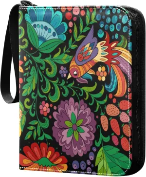 Exnundod Forest Birds Exotica Trading Card Binder for Cards, Ethnic Magic Colorful Ethnic Card Album 4-Pockets for 400 Cards with Removable Sleeves PU Baseball Card Holder Football Spo