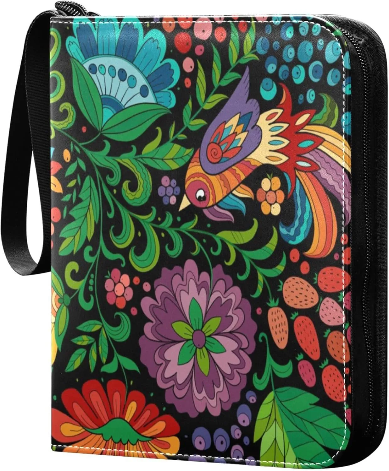 Exnundod Forest Birds Exotica Trading Card Binder for Cards, Ethnic Magic Colorful Ethnic Card Album 4-Pockets for 400 Cards with Removable Sleeves PU Baseball Card Holder Football Spo