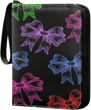 Exnundod Funny Neon Bow Trading Card Binder for Cards Colorful Card Album 4-Pockets 400 Cards Removable Sleeves PU Baseball Card Holder Football Sports Card Collection
