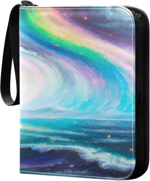 Exnundod Sport Card Binder Oil Painting Sky Rainbow Colorful 4 Pocket Trading Card Binder PU Leather Card Collection 400 Cards Organizer Trading Card Albums for Sports Game Card