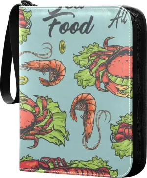 Exnundod Sport Card Binder Seafood Delicacy Colorful 4 Pocket Trading Card Binder PU Leather Card Collection Crabs Lobsters 400 Cards Organizer Trading Card Albums for Sports Game Card