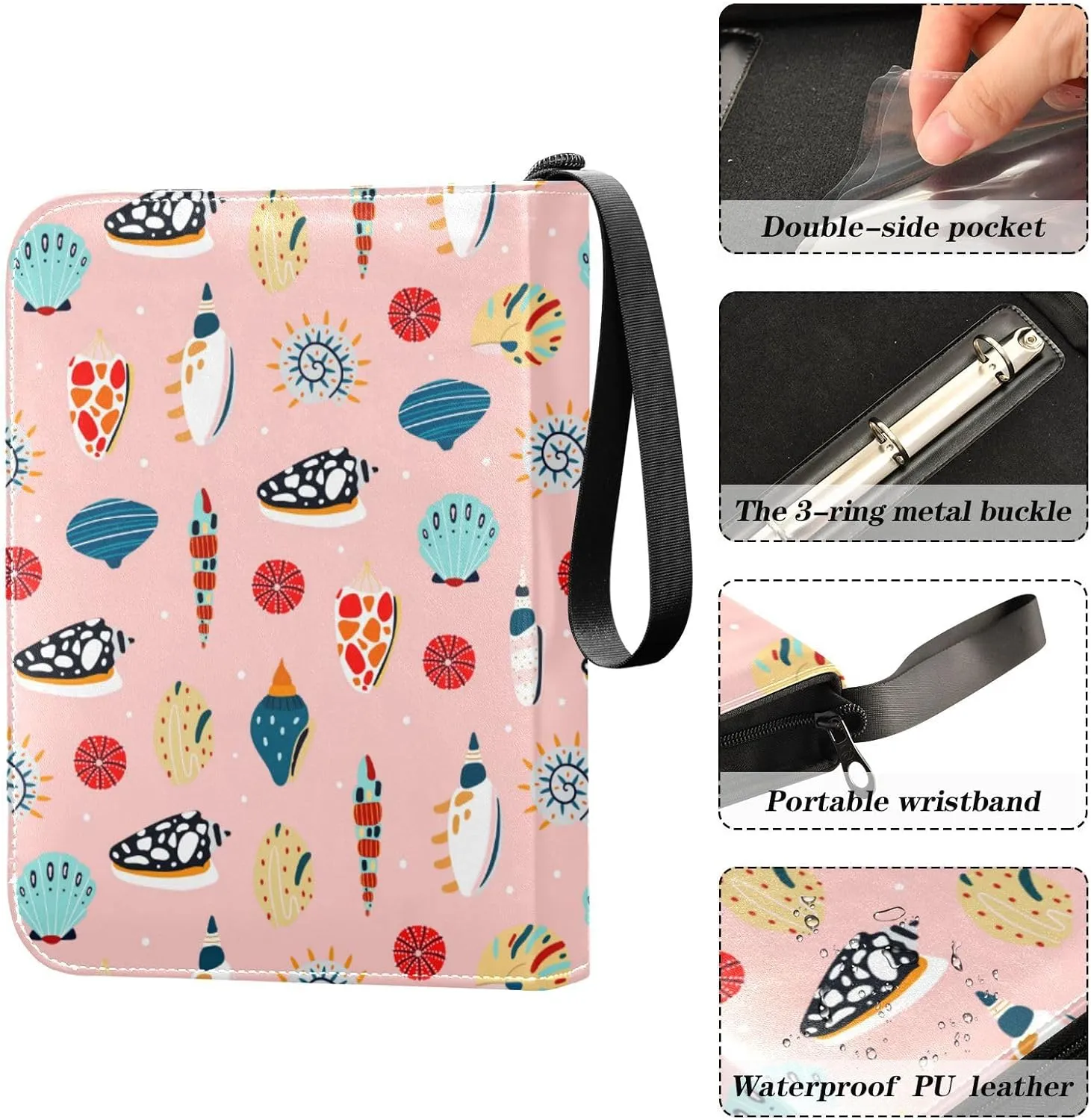 Exnundod Trading Card Binder for Cards Colorful Differents Shells Card Album 4-Pockets 400 Cards Cute Removable Sleeves PU Baseball Card Holder Football Sports Card Collection