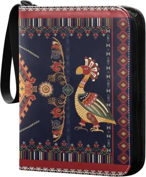 Exnundod Vintage Colorful Ethnic Symbols Trading Card Binder for Cards, Birds Card Album 4-Pockets for 400 Cards with Removable Sleeves PU Baseball Card Holder Football Sports Card Collection