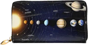 Exploring The Solar System Print Men'S And Women'S Leather Wallet,Mobile Phone Bag,Soft Leather Printed Zipper Coin Purse,Multi Card Slot Wallet