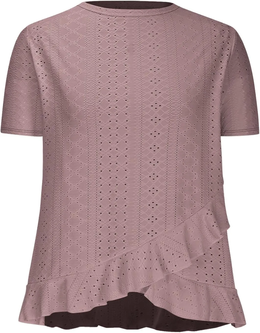 Eyelet Shirts for Women Short Sleeve Casual Solid Color Tops Fashion Loose Crew Neck T-Shirts Summer Clothes