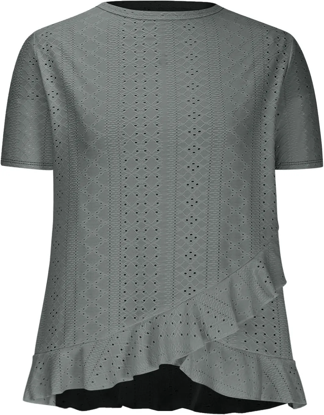 Eyelet Shirts for Women Short Sleeve Casual Solid Color Tops Fashion Loose Crew Neck T-Shirts Summer Clothes