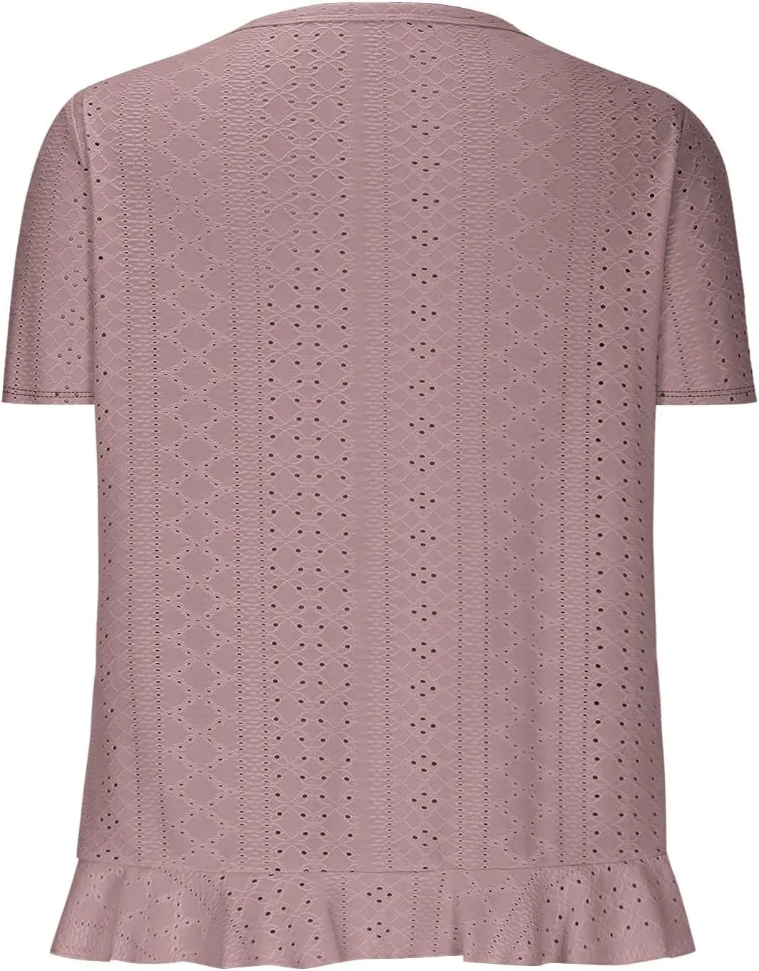 Eyelet Shirts for Women Short Sleeve Casual Solid Color Tops Fashion Loose Crew Neck T-Shirts Summer Clothes