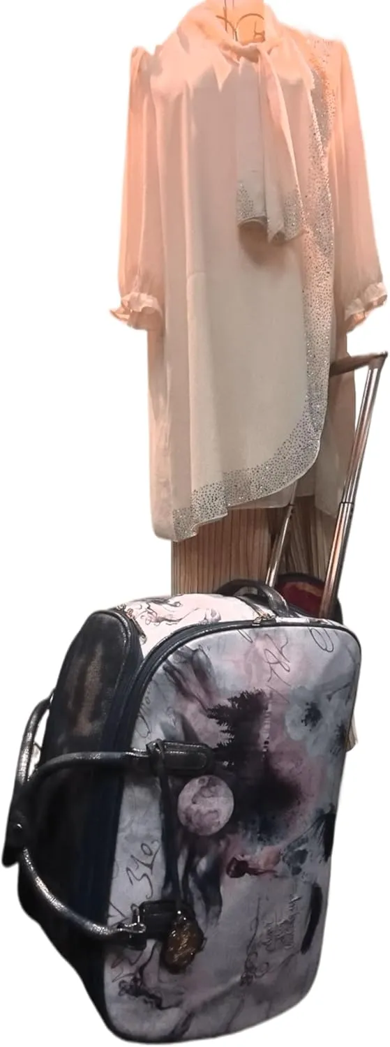 Fairy Tale Leather Travel Duffle Bag with Wheel - Women's Rolling Overnight Luggage Tote with Artistic Design (Green)