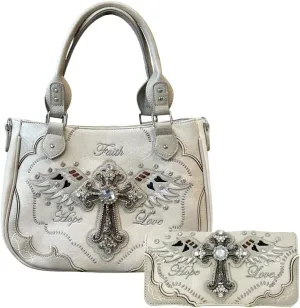 Faith Love Hope Purse and Wallet Set - Angel Wings Cross Bag for Women