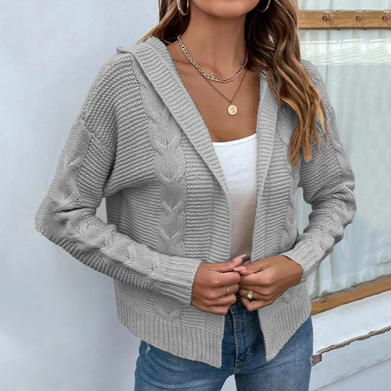 Fall Sweaters for Women Solid Color Knit Cardigan Sweater Jacket Nautical Sweaters Women One Shoulder Loose