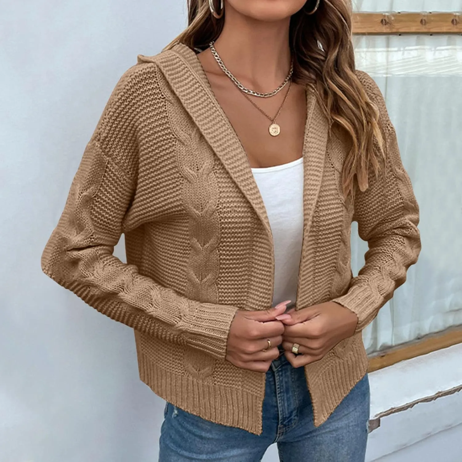 Fall Sweaters for Women Solid Color Knit Cardigan Sweater Jacket Nautical Sweaters Women One Shoulder Loose