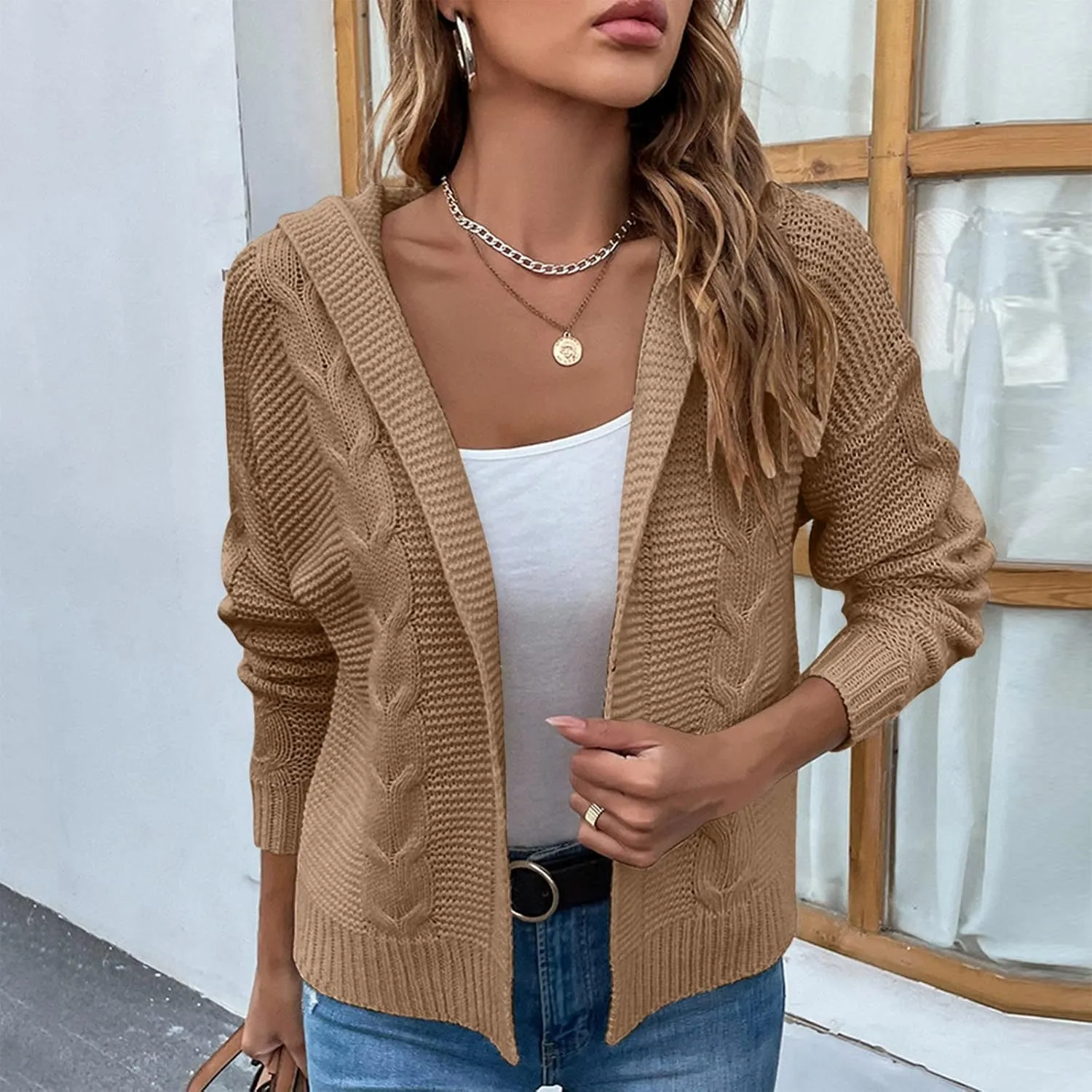 Fall Sweaters for Women Solid Color Knit Cardigan Sweater Jacket Nautical Sweaters Women One Shoulder Loose