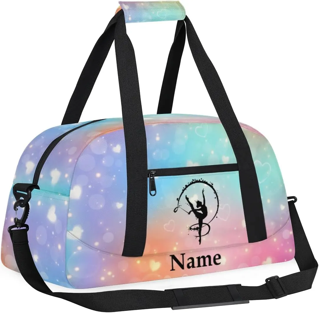 Fantasy Artistic Gymnastics Personalized Duffle Bag for Kids Custom Dance Ballet Bag with Name Lightweight Travel Weekender Overnight Bags Sport Gym Duffel Bag Workout Carry On Tote for Girls Boys