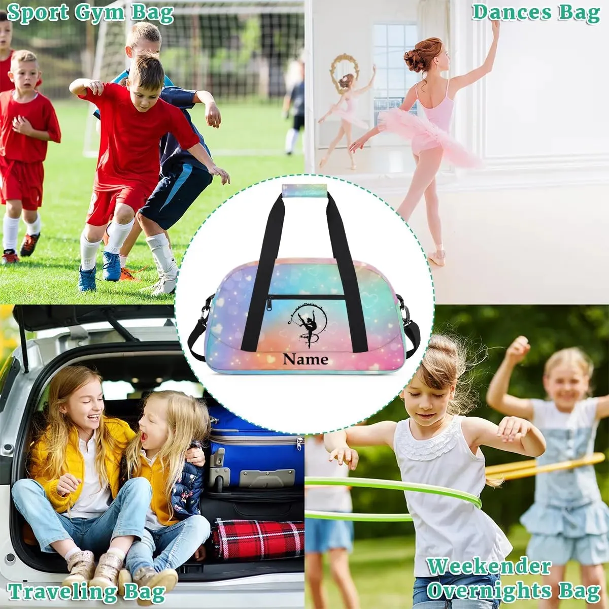 Fantasy Artistic Gymnastics Personalized Duffle Bag for Kids Custom Dance Ballet Bag with Name Lightweight Travel Weekender Overnight Bags Sport Gym Duffel Bag Workout Carry On Tote for Girls Boys