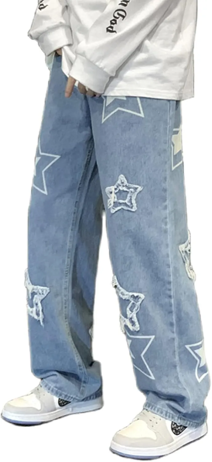 FantasyGears Star Jeans Y2k Men Hip Hop Baggy Pants Straight Leg Graphic Denim Joggers Loose Fit Jeans Streetwear