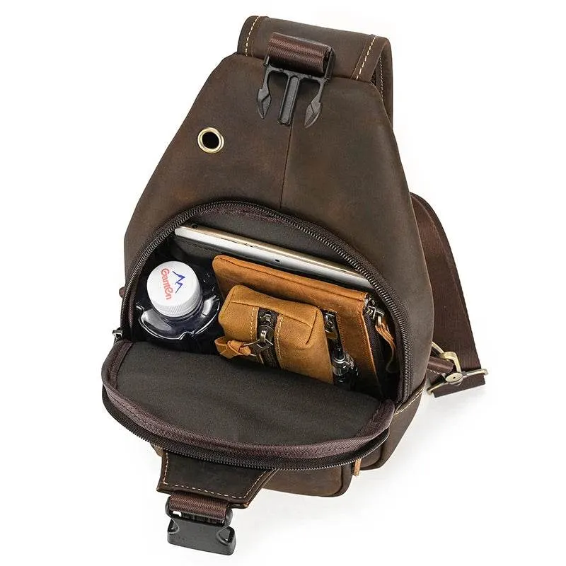 Fashion Men's Chest Bag Vintage Single Shoulder Crossbody Leather
