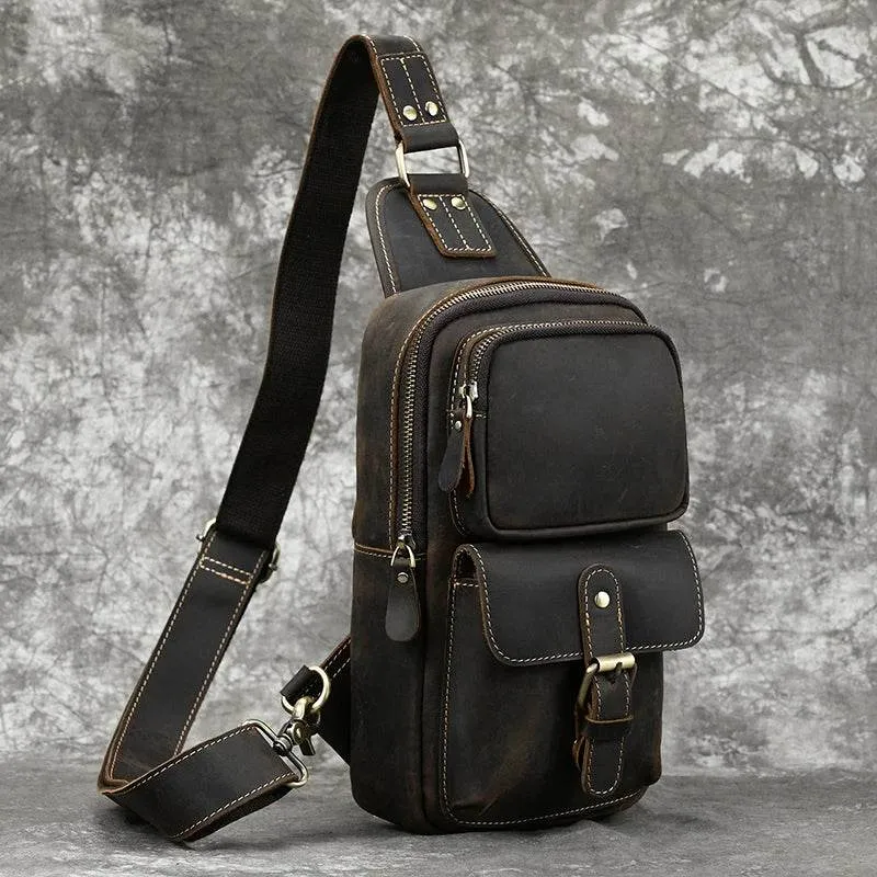 Fashion Men's Chest Bag Vintage Single Shoulder Crossbody Leather