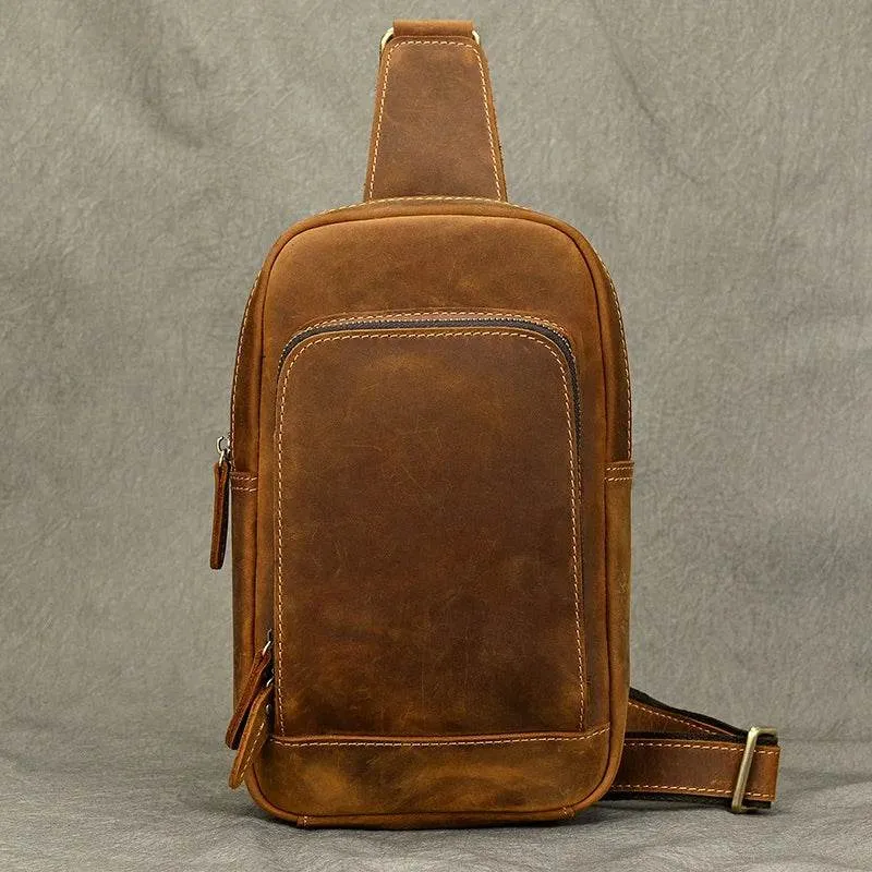 Fashion Men's Chest Bag Vintage Single Shoulder Crossbody Leather