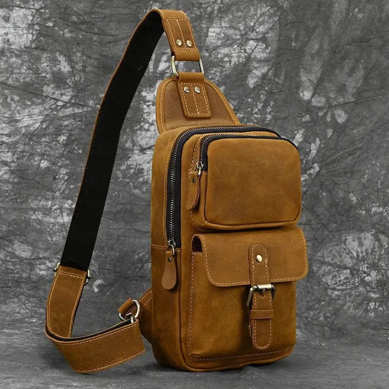 Fashion Men's Chest Bag Vintage Single Shoulder Crossbody Leather