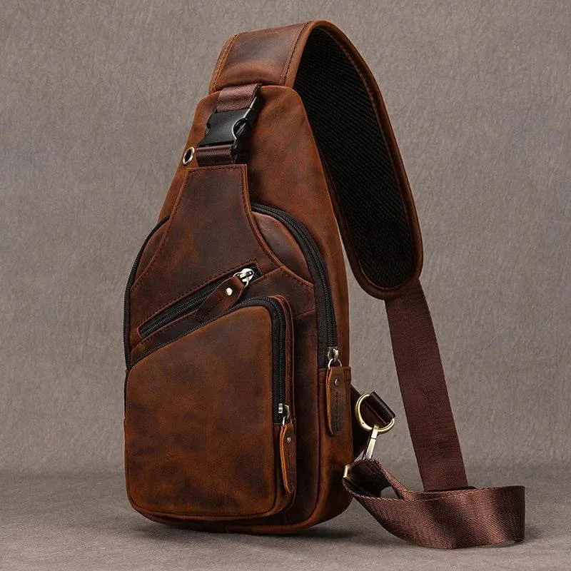 Fashion Men's Chest Bag Vintage Single Shoulder Crossbody Leather