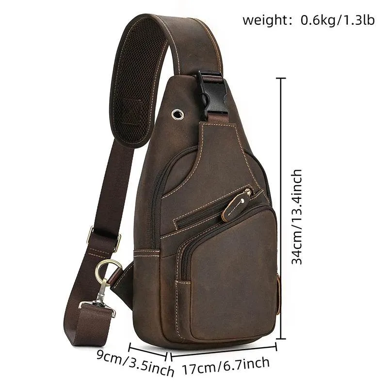 Fashion Men's Chest Bag Vintage Single Shoulder Crossbody Leather