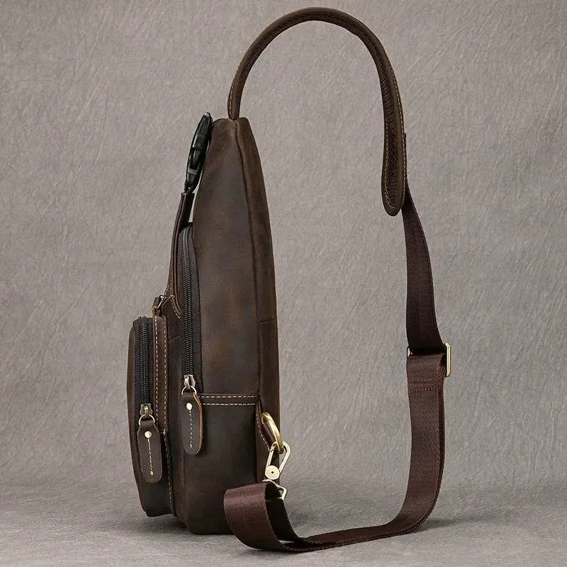 Fashion Men's Chest Bag Vintage Single Shoulder Crossbody Leather