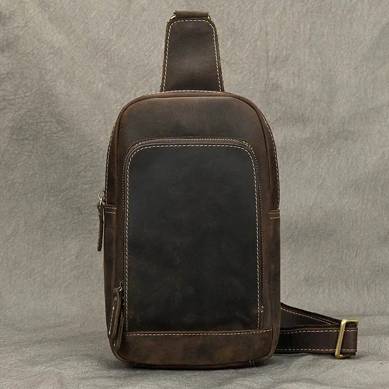 Fashion Men's Chest Bag Vintage Single Shoulder Crossbody Leather