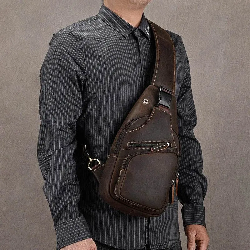 Fashion Men's Chest Bag Vintage Single Shoulder Crossbody Leather
