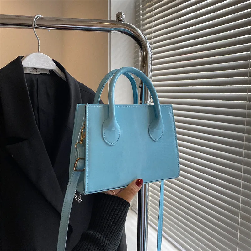 Fashion Solid Color Patent Leather Portable Shoulder Bags