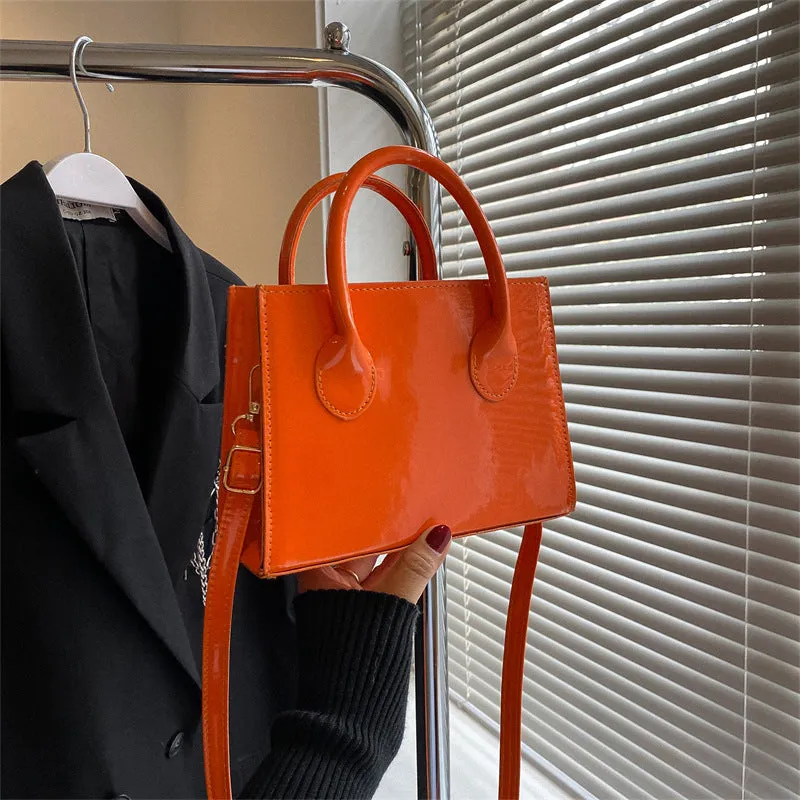 Fashion Solid Color Patent Leather Portable Shoulder Bags