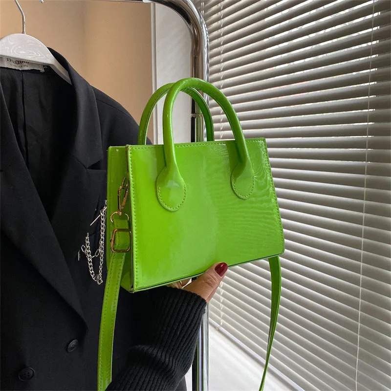 Fashion Solid Color Patent Leather Portable Shoulder Bags