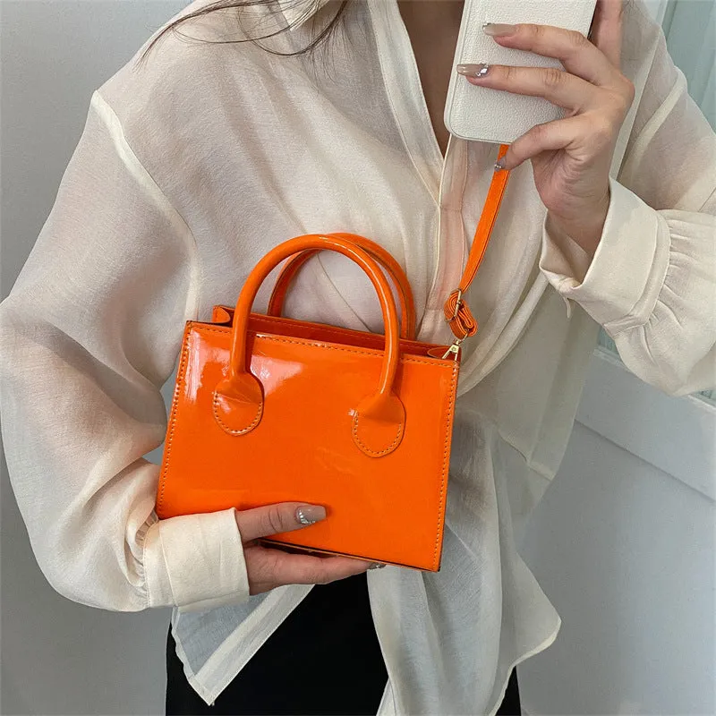Fashion Solid Color Patent Leather Portable Shoulder Bags