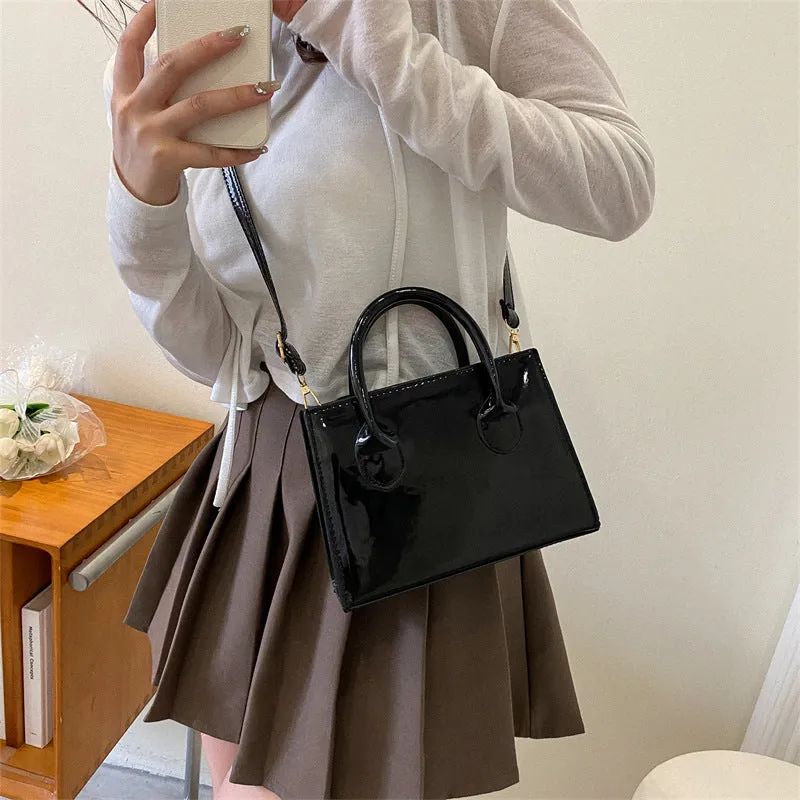 Fashion Solid Color Patent Leather Portable Shoulder Bags