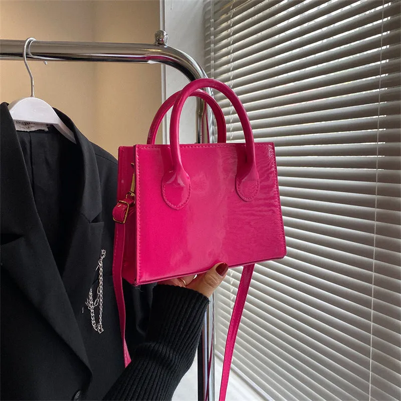 Fashion Solid Color Patent Leather Portable Shoulder Bags