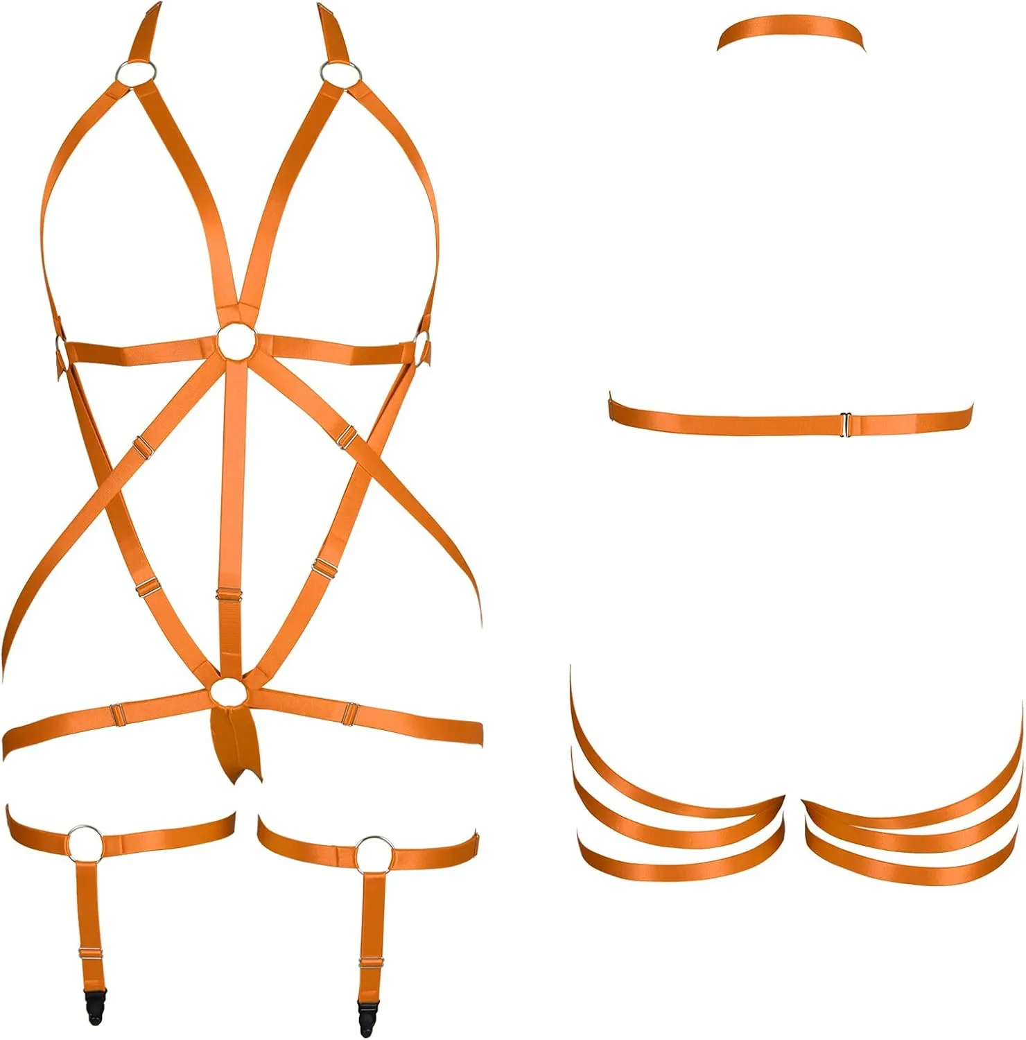 Fat Women Full Body Harness Garter Belt Plus Size Cage Hollow Out Frame Stockings Bra Set Punk Goth Rave Clothing