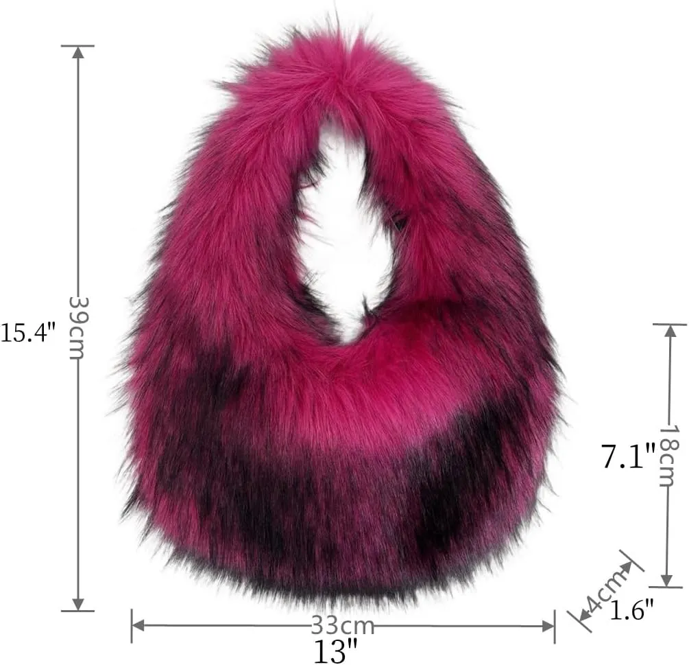 Faux Fur Hobo Shoulder Bag for Women - Large Cute Fluffy Tote Plush Handbag Y2K Furry Purse
