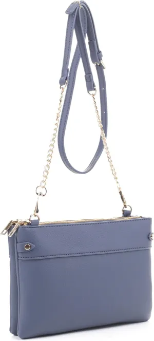 Faux Leather Crossbody Bag with Multiple Compartments, Detachable Chain Strap