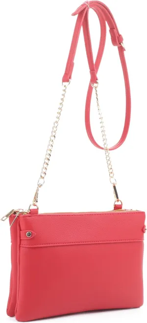 Faux Leather Crossbody Bag with Multiple Compartments, Detachable Chain Strap
