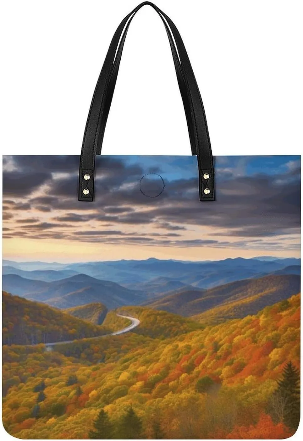 Faux Leather Hangbag for Women,Blue Ridge Parkway Mountains Print Tote Bags,Leather Big Purses And Handbags for Work Dating Travel Shopping